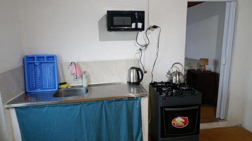 a small kitchen with a stove and a sink at Tu alojamiento in Tacuarembó