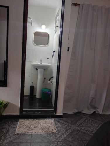 ein Badezimmer mit Dusche und Waschbecken in der Unterkunft Suite Munro in Munro