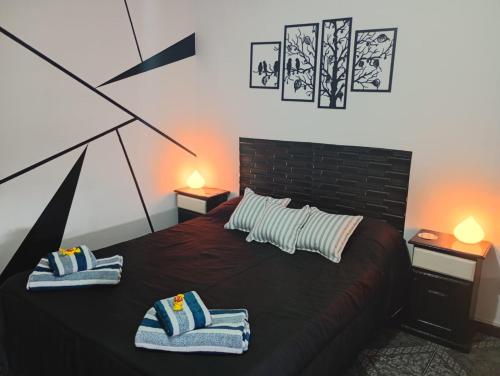 ein Schlafzimmer mit einem Bett und zwei Kissen darauf in der Unterkunft Suite Munro in Munro