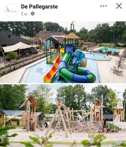 a collage of two pictures of a playground at Chalet La Diga in Mariënberg