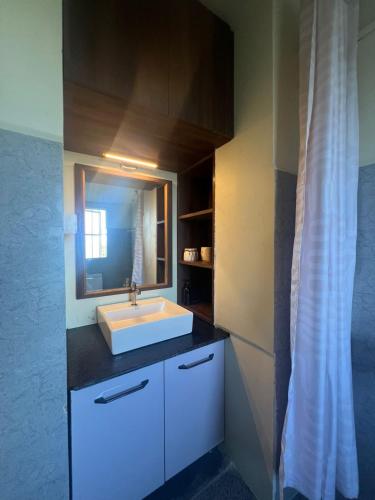 a bathroom with a sink and a mirror at Triolet Bed and Breakfast in Shillong
