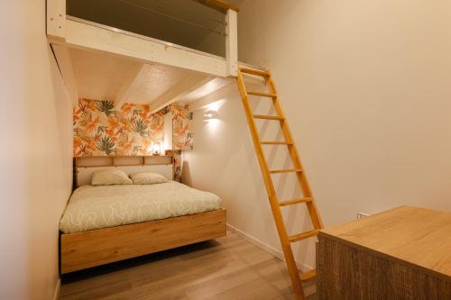 a bedroom with a bunk bed and a ladder at Le Reflet des Pyrénées in Bagnères-de-Bigorre