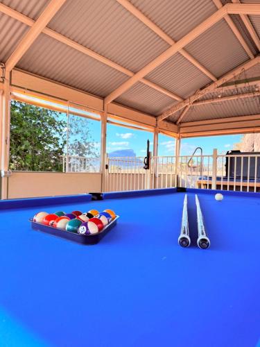 a blue pool table in a room with a pool table at Southern Grampians Lookout in Dunkeld