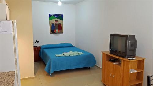 a small room with a bed and a tv at Departamentos Segovia in San Rafael