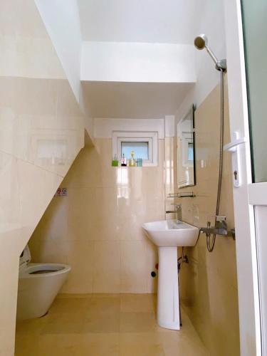 a bathroom with a sink and a toilet at Tuong Vy Private Villa in Da Lat