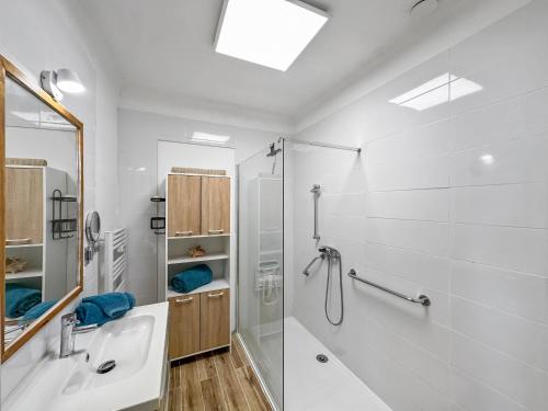 a bathroom with a shower and a sink at Chez La Mamie in Saint-Jean-de Niost