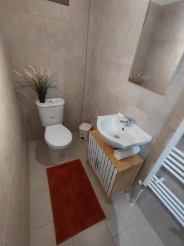 a small bathroom with a toilet and a sink at Vista Mare in Nea Irakleia