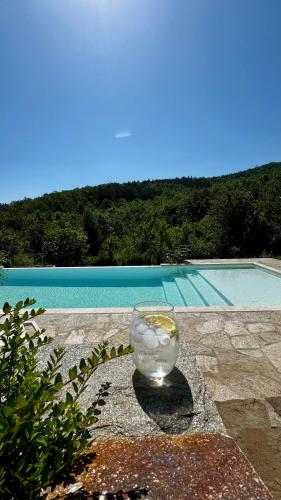 a glass vase sitting next to a swimming pool at Vista Verde - Private house with 3 bedrooms & 3 bathrooms in Oreshak