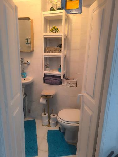 a small bathroom with a toilet and a sink at Villa fisfiri 1 in Serifos Chora