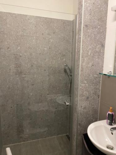 a bathroom with a shower and a sink at Privat Zimmer Sanela in Payerbach