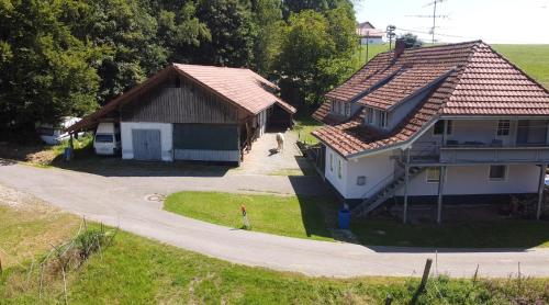 an aerial view of two houses and a driveway at Haus am Murgtalpfad 1 und 2 in Rickenbach