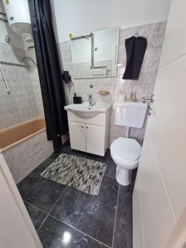 a bathroom with a sink and a toilet and a shower at Old Town Maglaj 2, Center ,Parking in Maglaj
