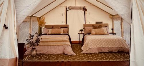 a bedroom with two beds in a tent at Vegas Glamping in Marie Camp