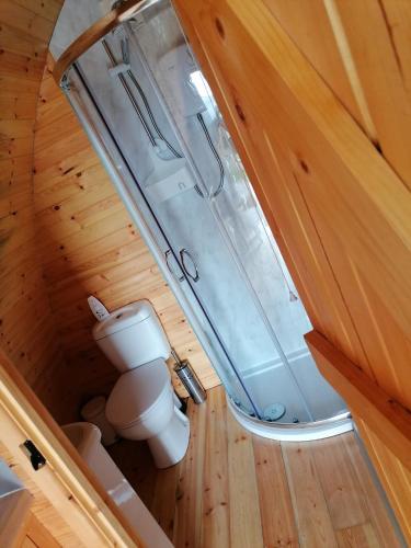 an overhead view of a toilet in a tiny house at Castle View Glamping - 2 Cefn in Llandrindod Wells