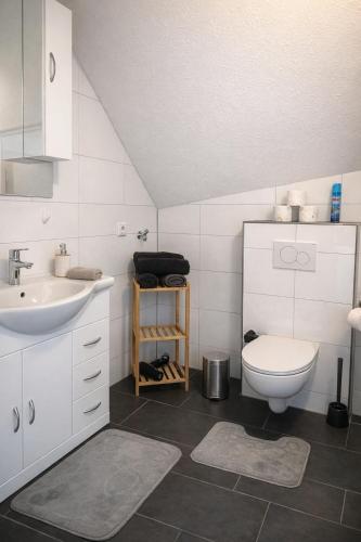 a bathroom with a toilet and a sink at Ulm City Appartement in Ulm