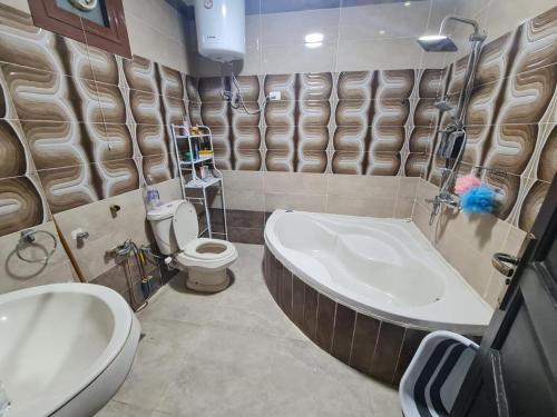a bathroom with a tub and a toilet and a sink at Fatah Apartment 13 in Luxor