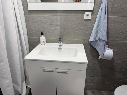 a bathroom with a white sink and a mirror at Rooms Burjassot in Burjassot