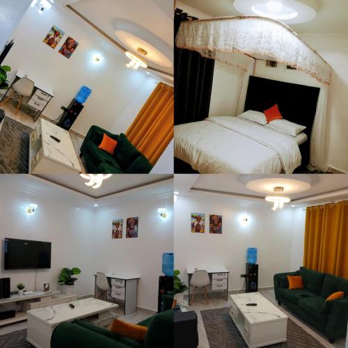two pictures of a bedroom and a living room at HomePlug Realty in Ongata Rongai 