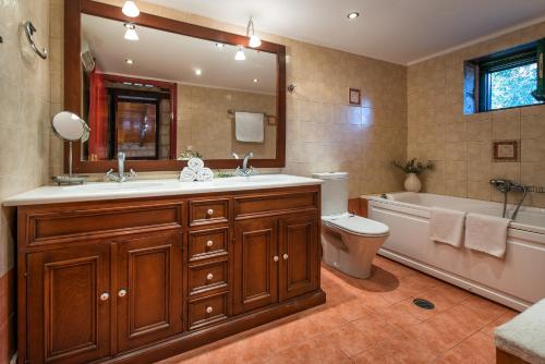 a bathroom with a sink and a tub and a toilet at Anassa Villa in Mouzákion