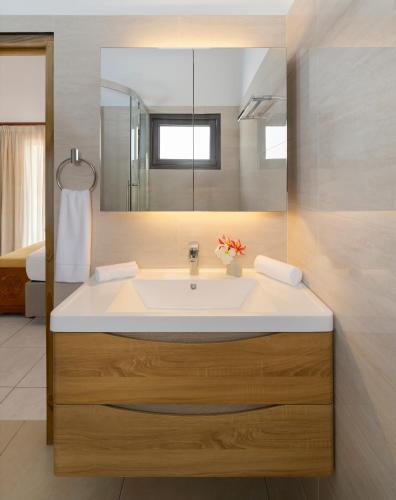 a bathroom with a white sink and a mirror at Eden's Holiday Villas in Mahe