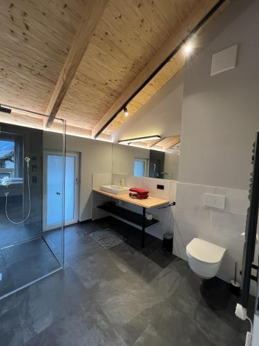 a bathroom with a sink and a toilet and a shower at Villa Chalet Schlossalm bis 9 Personen in Bad Hofgastein