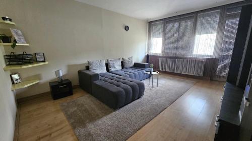 a living room with a couch and a rug at Lotti Apartman in Békéscsaba