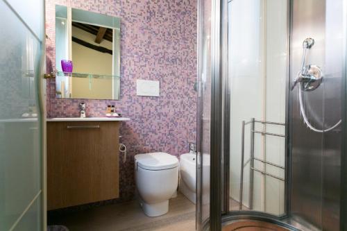 łazienka z toaletą, umywalką i lustrem w obiekcie Relais Pacinotti Apartments w Pizie