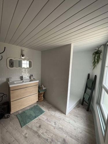 a bathroom with a sink and a vanity with a mirror at LA MONGEARDIERE in Ay