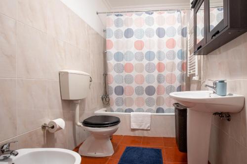 a bathroom with a toilet and a sink at Casa do Lado, Flores Açores in Lajes das Flores