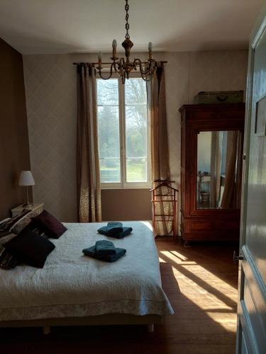 a bedroom with a bed and a window at Renard et l'abeille in Chalmoux
