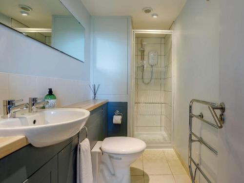 a bathroom with a sink and a toilet and a shower at 2 Bed in Radstock oc-00452 in Binegar