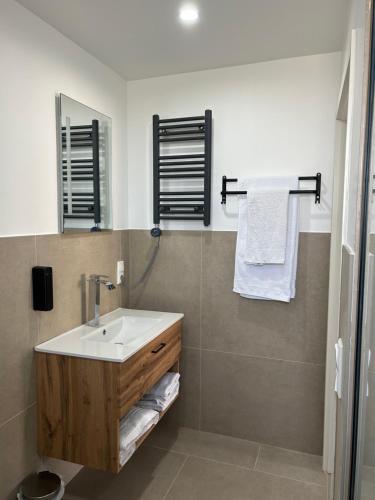 a bathroom with a sink and a mirror at Well-being in Eifel in Nettersheim