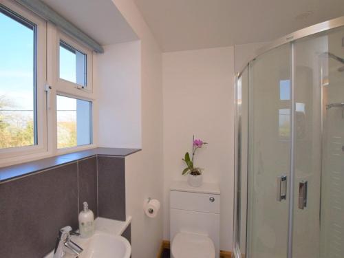 a bathroom with a shower and a toilet and a sink at 1 Bed in Taunton oc-49569 in North Curry