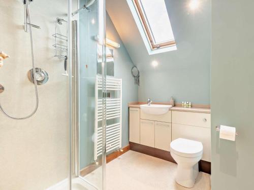 a bathroom with a shower and a toilet and a sink at 1 Bed in Southampton oc-92943 in Chalbury