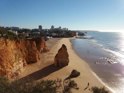 a view of a beach with rocks and the ocean at Hotel Alcaide in Portimão