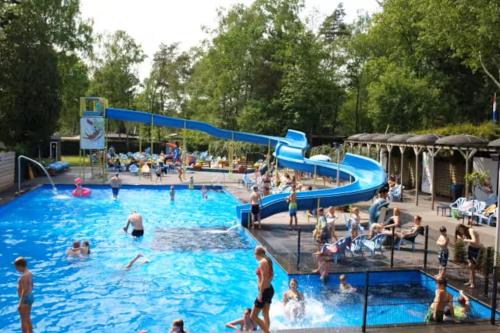 a group of people in a swimming pool at Tante Truus - Gezellig huisje op kindvriendelijk vakantiepark met zwembad in Hoenderloo