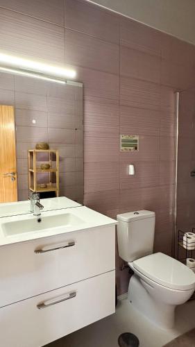 a bathroom with a white toilet and a sink at Casa das Castanhas - Cinfães, Viseu in Cinfães