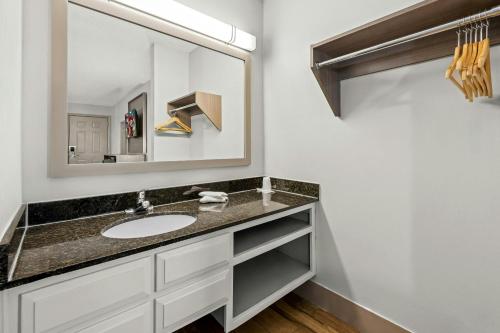 a bathroom with a sink and a mirror at Red Roof Inn & Suites Wilson in Wilson