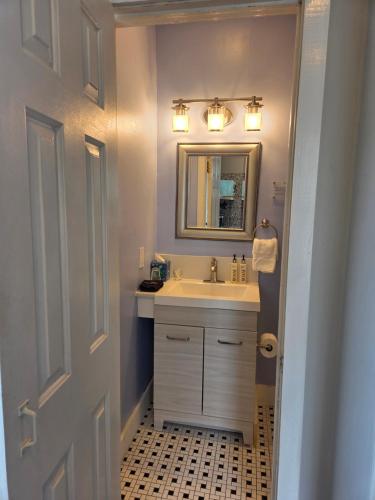 a bathroom with a sink and a mirror at Thomas Weihs Haus in Savannah