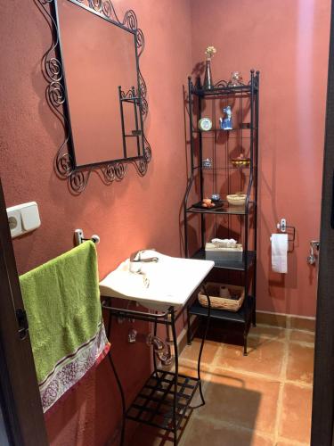 a bathroom with a sink and a mirror at El Acebo de Tanarro in Sepúlveda
