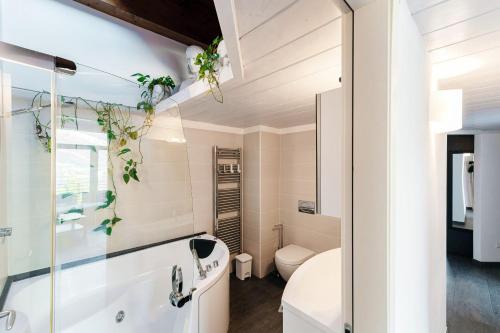 a bathroom with a toilet and a sink at Terrazzo apartment in Bellagio