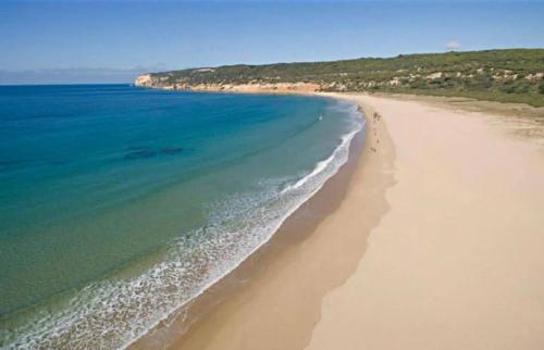 an aerial view of a beach with the ocean at La Casa del Mar in Barbate