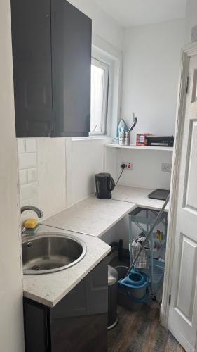 a kitchen with a sink and a counter at Studio Luxe on Chudleigh D in London