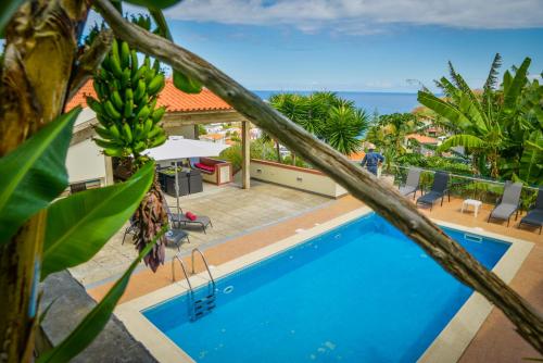 a swimming pool with a view of the ocean at Villa Ricardo in Porto da Cruz