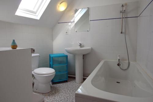 a bathroom with a toilet and a sink and a tub at Les soleils in Nedde