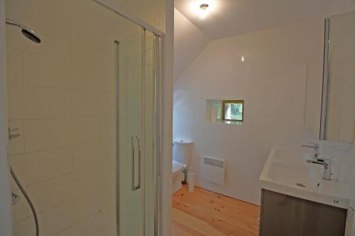 a bathroom with a shower and a sink at Mazeau nicot in Nedde