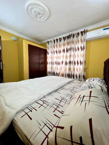 a bedroom with a large bed and a window at The John Apartment in Murtala Muhammed International Airport