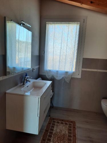 ein Badezimmer mit Waschbecken, Spiegel und Toilette in der Unterkunft Rivad’Elsa in Baone