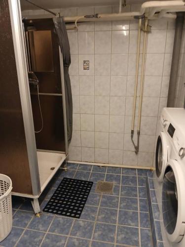 a laundry room with a washer and a washing machine at Workers Stay - Housing for Workers Volvo Torslanda in Gothenburg
