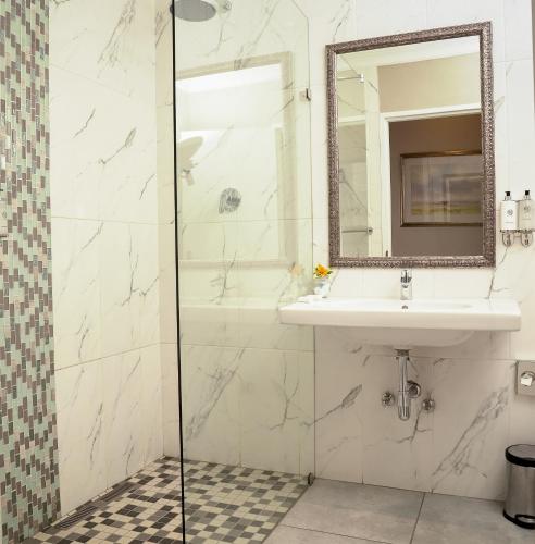 a bathroom with a sink and a shower at CedarWoods of Sandton in Sandton
